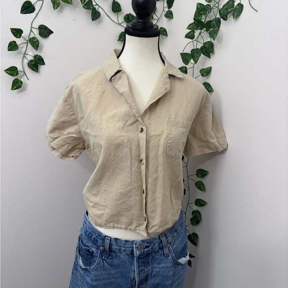 OAK + FORT Tops - OAK + FORT Beige Linen Cotton Blouse Button Up Cream Size M